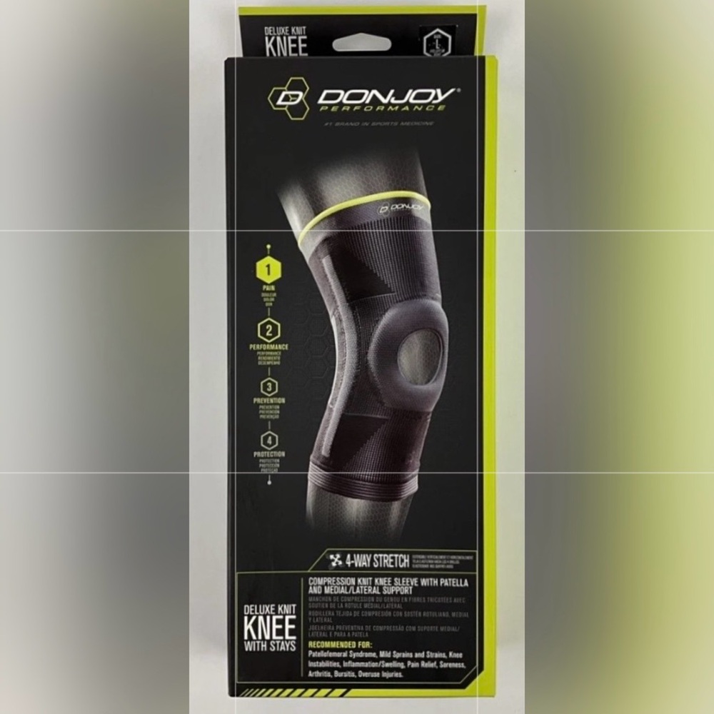 DonJoy Performance Deluxe Knit 4-Way w/Stay Stretch Knee Brace Sleeve, Black, L